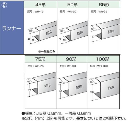 鋼製壁下地材　ランナー(L=4000)　Steel runner